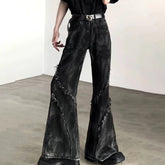 Threebooy Mens Plush Edge Jeans Hip-Hop Streetwear Fashion Vintage Y2k Dark Gothic Wide Leg Jean 2024 Autumn Male Trouser Denim Pants